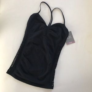 NUX Black V-Neck Tank With Mesh Paneling